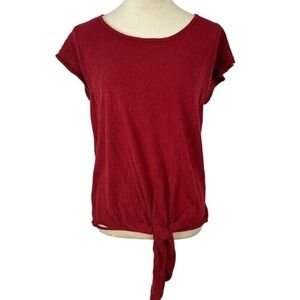 Madewell Marin Tie Front Sweater Tee‎ In Deep Crimson Womens XL